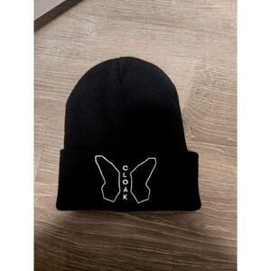 CLOAK Butterfly Logo Beanie Black Knit Cuffed Hat Streetwear One Size